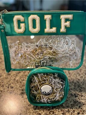 Green 'GOLF' Clear Pouch Set
